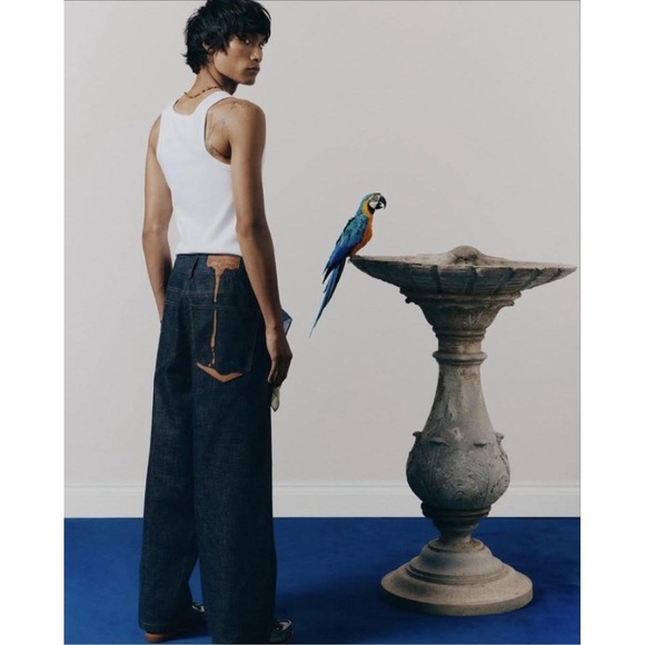 House of Errors Other - House Of Errors Jeans Mens 40x30 Blue Melting Leather Selvedge Denim Wide Leg